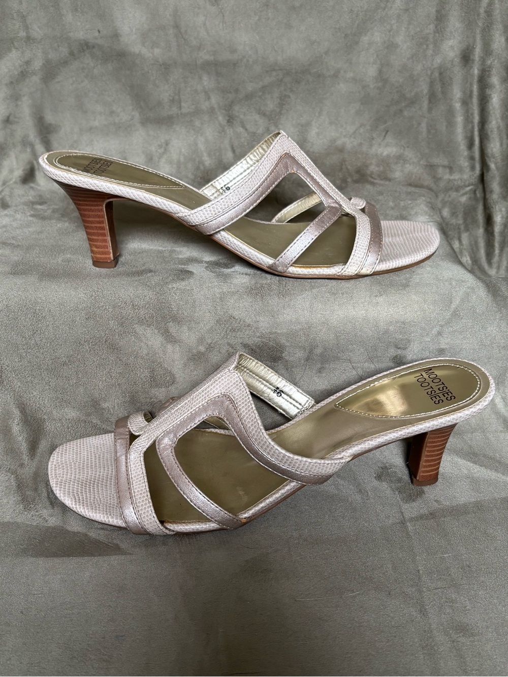 Mootsies Tootsies Vintage Y2K Metallic Strappy Sandals w/ Kitten Heels SZ 9.5